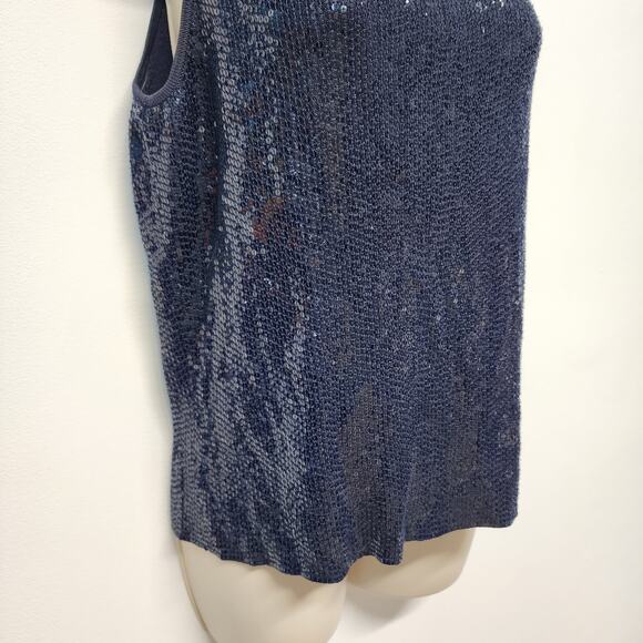 Carmen Marc Valvo Sequin Top Size M Blue Sleeveless Round Neck Evening Art Deco - Picture 7 of 13